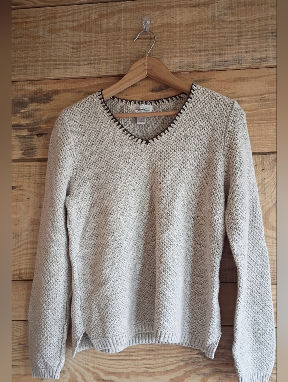 Christopher & Banks Beige V-Neck Sweater with Dark Trim
